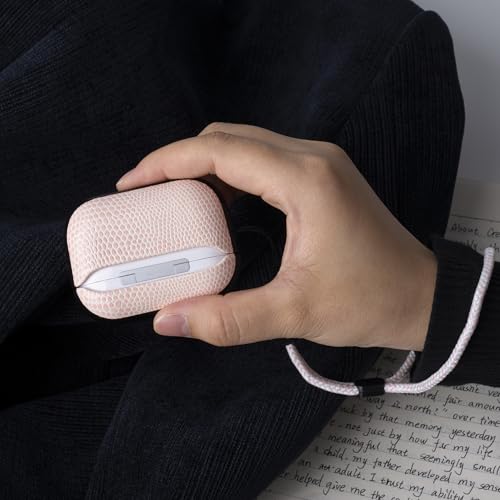 Lizard-Grain Vegan Leather Case Cover for Apple AirPods Pro 3 2025 | Fashion Style with Lanyard, Compatible with MagSafe, Minimal Design, Shockproof Protective Cover, Easy to Carry, Pink - color: Lizrd-Pink, size: AirPods Pro 3