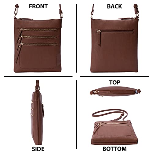 Crossbody Bag Functional Multi Pocket Messenger Purse Top Zip Closure Shoulder Handbag With Adjustable Strap - color: Coffee