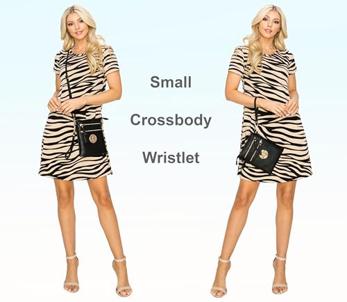 Small Multi Zipper Pockets Crossbody Bag with Detachable Wristlet - color: Rose Gold-1