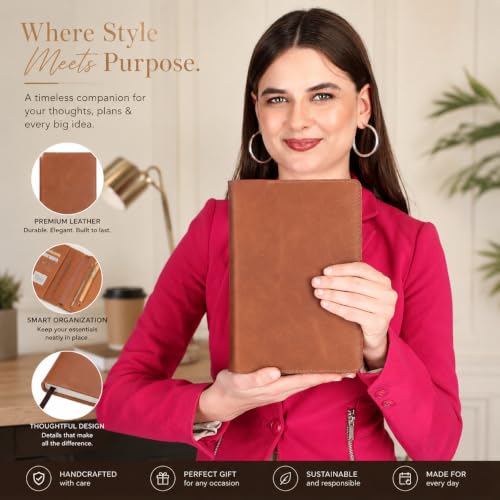 Refillable A5 Leather Journal Notebook Cover 5.75 X 8.25 In, Tan - color: Tan