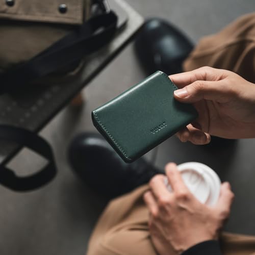 VULKIT Slim Minimalist Card Holder RFID Blocking Leather Credit Card Holder Front Pocket Wallet Magnetic Closure - color: Olive