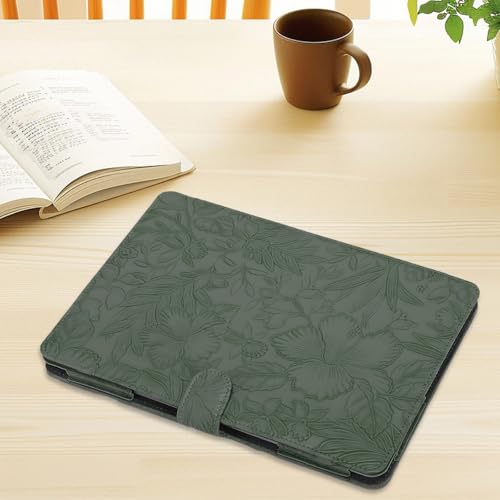MOSISO PU Leather Sleeve Case, Embossed Hibiscus Portfolio Protective Stand Cover - color: Emerald Green