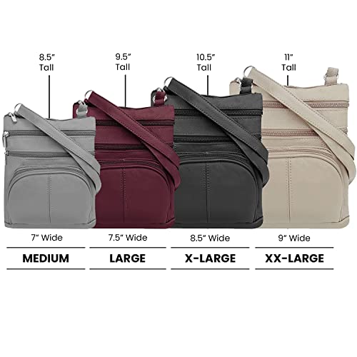 TOVOSO Crossbody Bag for Women, Genuine Leather Multi-Pocket Purse with Adjustable Strap, RFID Protection, Built-In Wallet - color: Cream, size: Large