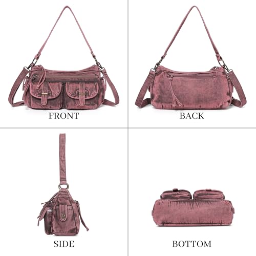 Angel Kiss Hobo Purses for Women Crossbody Shoulder Bag Ladies Multi Pocket Handbags with Adjustable Shoulder Strap | Soft Vegan Leather - color: Denim Red