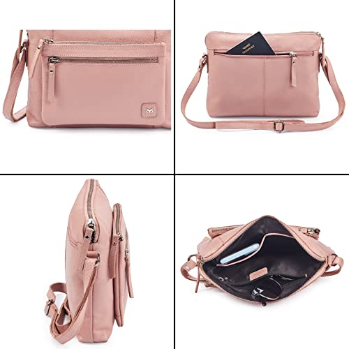 Leather Crossbody Bags for Women Small Soft Genuine Pebbled Sling Shoulder Handbag Crossover Purse with Full Adjustable Strap (Baby Pink Nappa) - color: Baby Pink Nappa