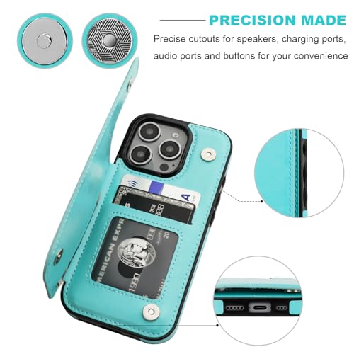 ONETOP for iPhone 16 Pro Wallet Case with Credit Card Holder,LightBlue | Kickstand,ID/Cash Holder,Case Wallet with Card Slots,Double Magnetic Clasp,Durable PU Leather Shockproof Cover for Women Men - color: Light Blue
