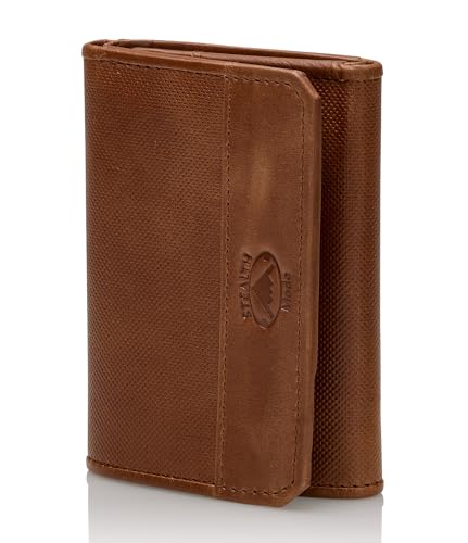 Stealth Mode RFID Blocking Leather Trifold Wallet for Men – Mens Trifold Leather Wallet with Flip Up ID Window, 11 Card Slots, Hidden Pockets, Divided Billfold – Gift Box Included (Brown Crunch) - color: Brown Crunch