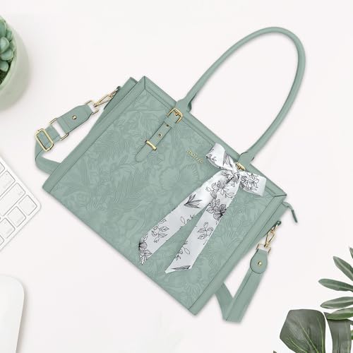 MOSISO Laptop Bag for Women, 15.6-16 inch PU Leather Tote Bag - color: Antique Green, size: 16 inch