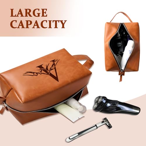 Personalized Gifts Travel Toiletry Bag for Men Engraved Initial | PU Leather Waterproof,Shaving Dopp Kit,Fathers Day Birthday Gift for Husband Dad Son,Accessories Pouch,Light Brown S - color: Light Brown, style: S