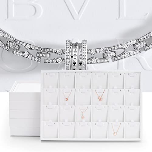 White PU Leather Ring Stud Earring Jewelry Display Organizer Tray | Easy-clean scratch-proof PU leather tray, orderly storage for rings earrings, for home vanity & retail holiday jewelry gifts - size: 11 Slot