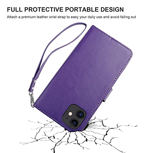 Bocasal Detachable Wallet Case Card Holder for iPhone 12/12 Pro, Purple | Kickstand Card Slots Holder PU Leather Magnetic Shockproof Wrist Strap Removable Flip Protective Cover 6.1 inch - color: Purple