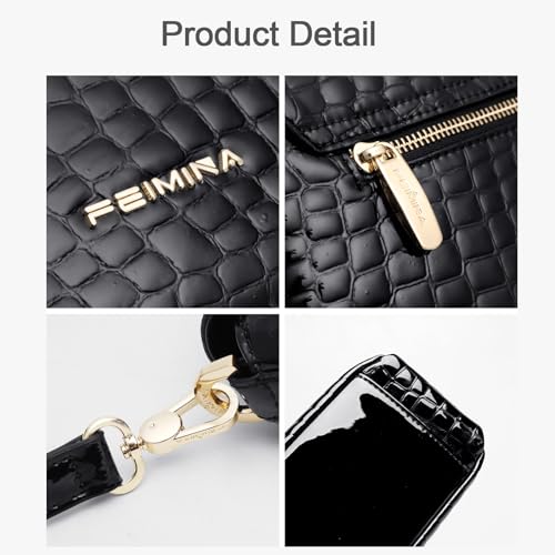 Genuine Leather Shoulder Bag for Women Black Shoulder Bag with Adjustable Strap - color: Black