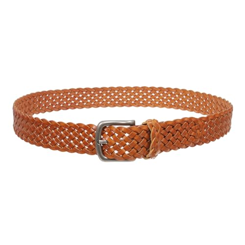 Women's 1 3/8" Braided Woven Solid Leather Belt - color: Light Tan, size: S/M - 32"