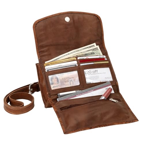 American West Handcrafted Leather Texas Two Step Small Crossbody/Wallet – Hand Tooled 100% Genuine Leather Western Bag - color: Charcoal