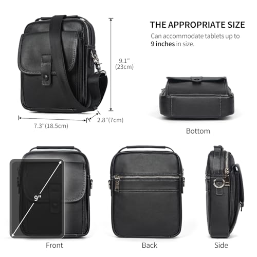 Genuine Leather Small Messenger Bag Crossbody - color: Black-1