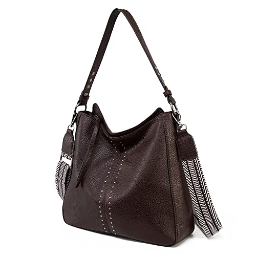 Montana West Hobo Bags for Women Top Handle Satchel Shoulder Purse Bucket Handbag - color: Guitar Strap-coffee