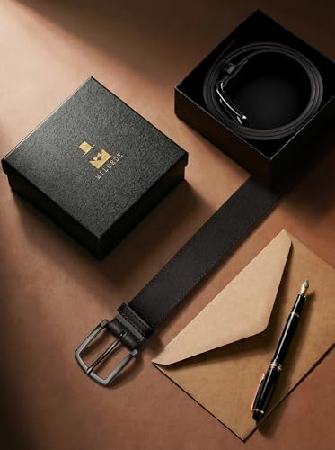 Mens Leather Belts for Jeans | Genuine Leather, Everyday Casual Dress, Classic Style, Handmade, Gift Box - color: Black 201, size: 30(Fits Waist 28"-29")