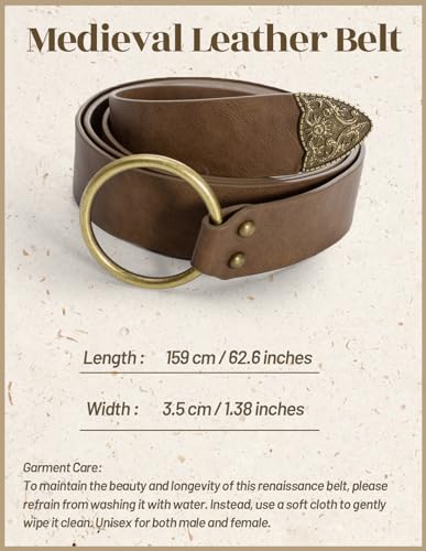 SCARLET DARKNESSMedieval Leather Belt Renaissance Pirate Viking Accessory | Adjustable Length, Metal Buckle, for Women Men, Ren Fair, Peasant, Goth, Halloween - color: Brown