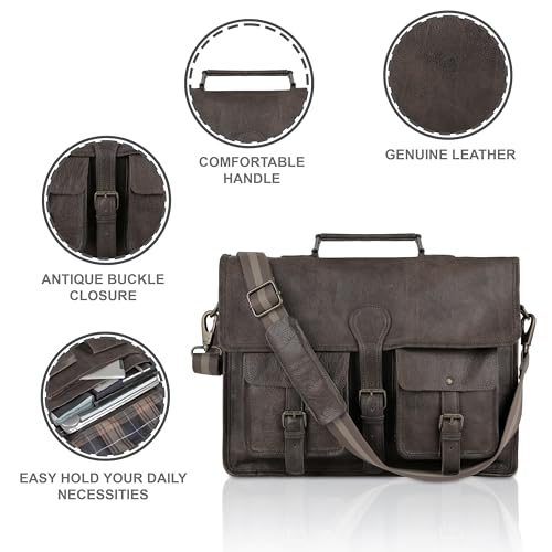 Leather briefcase 18 inch laptop messenger bag for men and women best satchel office bag - color: Grey, size: 18 inch