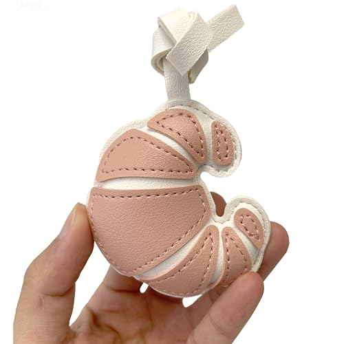 Handmade Leather Croissant Bag Charm, Bread Keychain | Thickened PU Leather, Fade-Resistant, Lightweight, Handbag, Purse Accessory, Unique Gift Idea, Women & Food Lovers - color: Pink Croissant