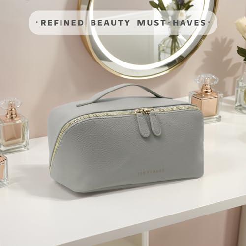 Travel Makeup Bag – Large Cosmetic Organizer with Waterproof PU Leather, Smooth Double Zipper & Tear-Resistant Lining, Toiletry Pouch for Women (Grey) - color: 01-Grey