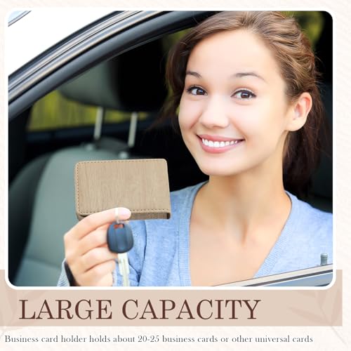 Outus 2 Pcs Business Card Holder Wallet PU,Wood,Classic | Magnetic Closure Wallet, Leather Pocket Case for Professionals, Protects Cards from Bending Damage, Slim for Men Women - color: Wood, style: Classic