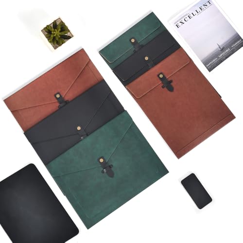 Brown PU Leather Thick File Folder, Snap Closure File Organizer, Thickened Important Document Folder with Pockets, Document Organizer, Laptop Sleeve Notebook Case, A4 Envelopes Filing Folder - color: Brown-thick