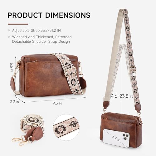 APHISON Small Crossbody Bags for Women, Triple Zip Crossbody Cell Phone Purse Shoulder Handbags with Adjustable Strap | Small - color: 001-brown