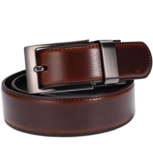 beltox fine Men's Dress Belt Leather Reversible 1.25" Wide Rotated Buckle Gift Box - color: Black Buckle With Cognac/Black Belt, size: 53-54