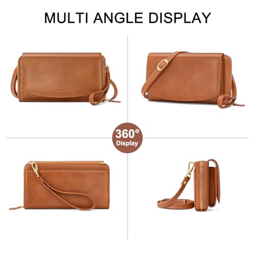 RONSIN Wristlet Wallet Small Crossbody Bag for Women Vegan Leather Wristlet Handbags Clutch Purses - color: 02- Brown