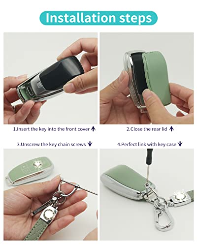 For Mercedes Benz Key cover & Key chain accessories (Green set) | Advanced soft TPU key Case is compatible with C E R S G S CLS CLK GLC ML GLE GLS SL SLR Maybach AMG Smart Remote Key - color: Key Case + Sheepskin Metal Key Chain(green)