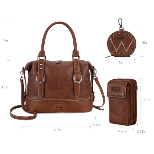 Wrangler 3Pcs Doctor Bag Sets for Women Top-handle Satchel Bag with Cell Phone Handbag and Coin Purse - color: Eye-catching Brown