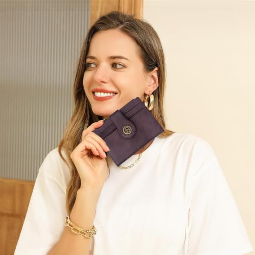 Slim Leather Women's Wallet,Compact Card Holder Wallet(purple) | Small Wallet with RFID Blocking,Zipper Coin Pocket,Top Grain Cowhide Bifold Women's Wallet - color: c1-purple