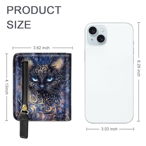 Small Womens Cat Wallet Thin Credit Card Holder Pocket Mini Purse | Compact Slim Women RFID Blocking Bifold Black Cat Leather Wallets Ladies Pocket Card Holders for Travel & Daily Use - color: Black Cat