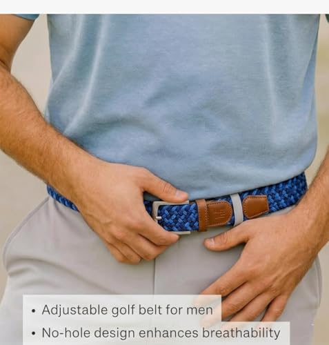 East/18 Perfect Fit Mens Woven Stretch Belt - Elastic Braided Golf Belt for Men, Stretchy Web Fit, No-Hole Design - color: Atlantic Weave, size: M/L fits US size 30-35 (41.7β/106 cm unstretched)
