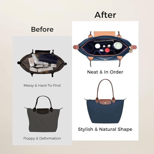 ZTUJO Premium Felt LongChamp Organizer Insert, Compatible with Longchamp Le Pliage Energy, Shoulder Bag, Top Handle, Xtra (Navy Blue, Medium) - color: Navy Blue, size: Medium