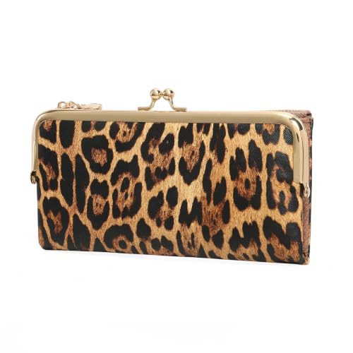 GOIACII Womens Wallet Kiss Lock Bifold Leather Wallets for Women Leopard Print - color: A03 Leopard Print