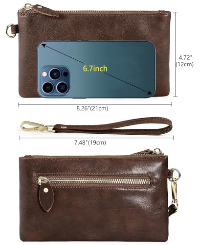 YALUXE Women's Genuine Leather Wristlet Handbags Purses Clutch Wallet Bag - color: 1- 1 Rfid Coffee