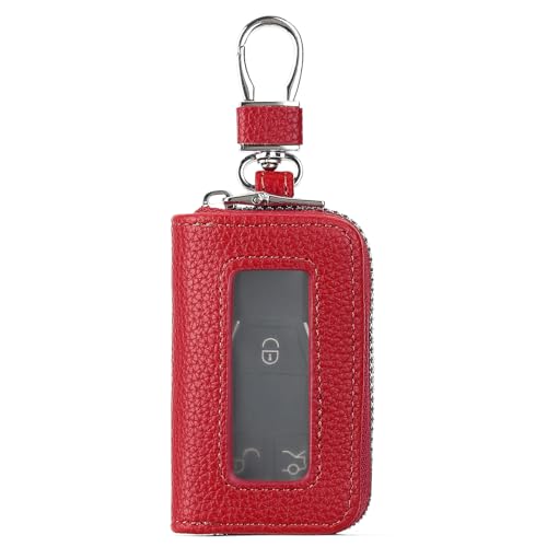 SENDEFN Universal Car Key Fob Case Leather Smart Remote Keychain Protector Holder - color: Red