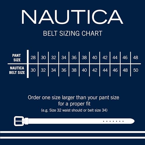 Nautica Men's Signature Leather and Canvas Belt | Ribbon Detail | Flag Design | Classic | Casual | Metal Buckle - color: Signature Logo - Navy, size: 44"