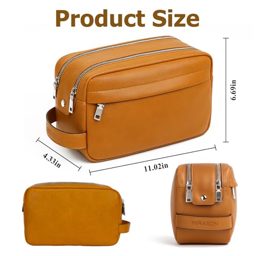 MIRASON Toiletry Bag for Men Leather Travel Toiletry Bag Dopp Kit with Metal Zippers, Water-Resistant Bathroom Bag for Travel Essentials Shaving Bag Gifts for Men, Brown - color: Brown-Basic