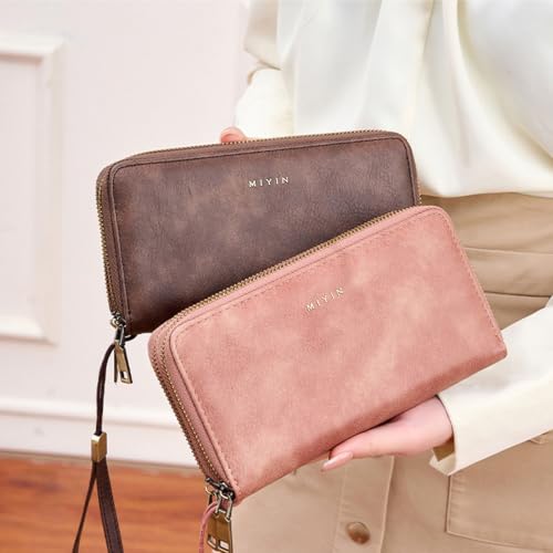 GOIACII Wristlet Wallets for Women 2 Zip Around Ladies Clutch Coffee Brown | RFID Blocking, Vegan Leather, Large Capacity, Credit Card Holder, Phone Holder Purse - color: Coffee Brown