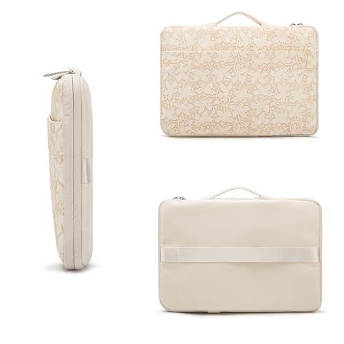 Kinmac Embossed PU Leather 360° Heavy Duty Protective Laptop Sleeve with Poacket (Apricot Floweret, 14 inch-14.6 inch) - color: Apricot Floweret, size: 14 inch-14.6 inch