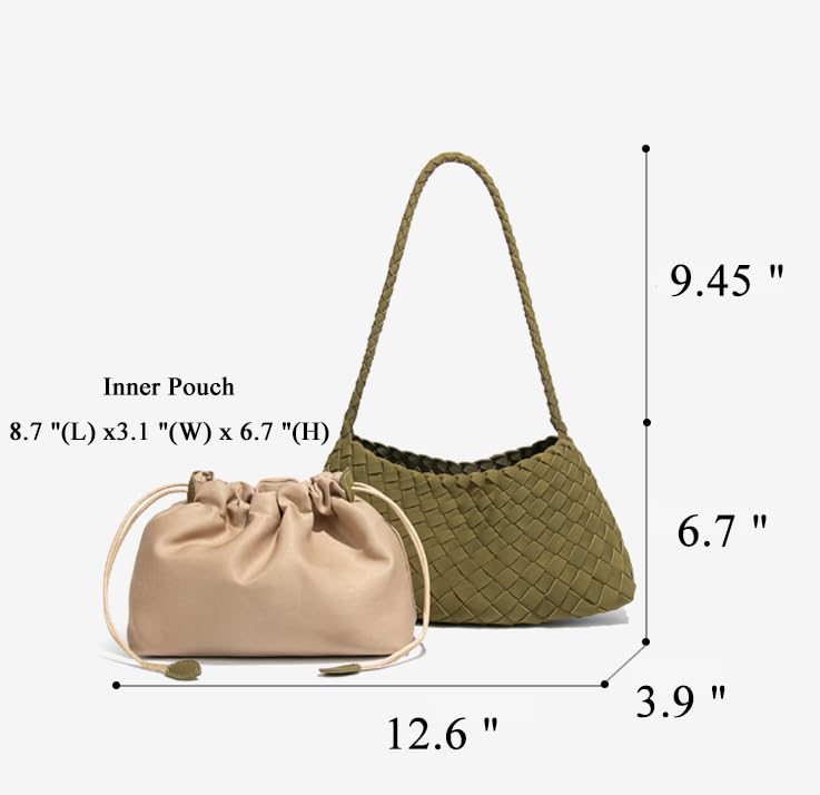 Woven Hobo Bags Women Trendy Suede Bucket Purse Shoulder Bag Tote Handbag - color: Suede-olive