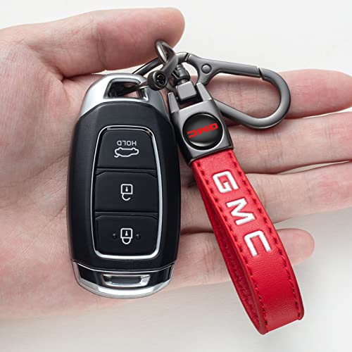 Genuine Leather Car Keychain for GMC Key Chain for Men and Women Family Present Key Ring Accessories(Red) - color: Black-hdv-07