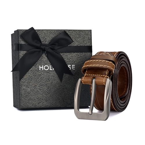Italian Full Grain Vegetable Tanned Leather Belt Men Western Cowboy Casual Jean Belt 1.5 Wide 7 Holes - color: Full Grain Leather / Brown, size: Belt Size 38 / Pants Size 36