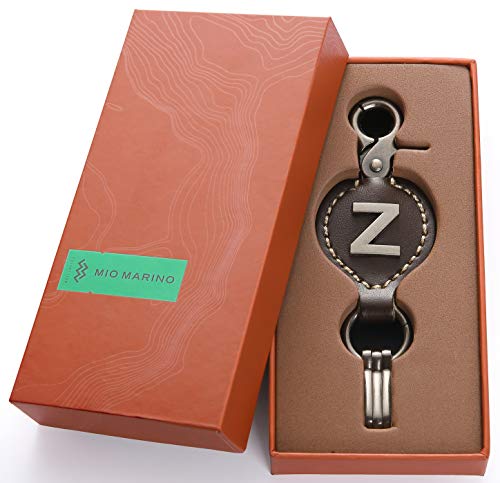 Leather Keychain For Men, Single Letter Alphabet with Easy Clasp - color: Z - Rich Brown