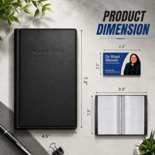 Professional Business Card Holder/Book with Black Cover, Holds 300 Business Cards | Credit Card Organizer with Clear Sleeves, Name Card Folder for Office and Networking, Portable Rolodex - Ring Binder Depot - size: Small