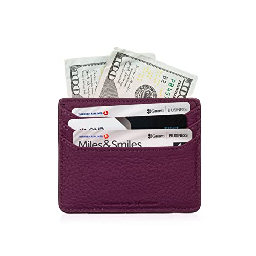 grande 3633 Genuine Leather Card Holder For Women and Men Super Slim Minimalist Small Snap Wallet (Purple) - color: Purple
