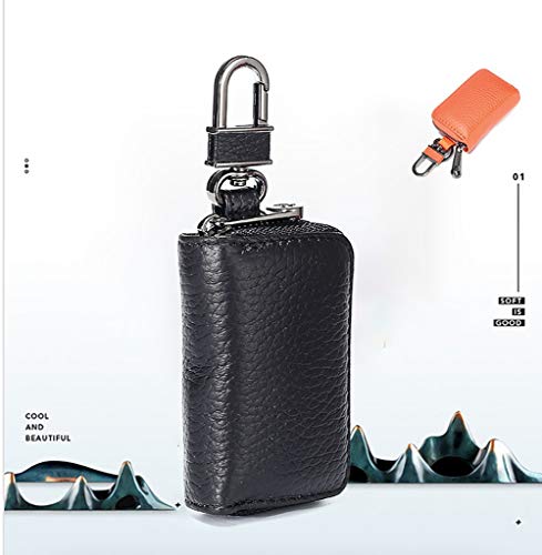 Leather Key Case Holder Auto Key Chain Protector Cover Zipper Bag Remote Fob for Car - color: Orange